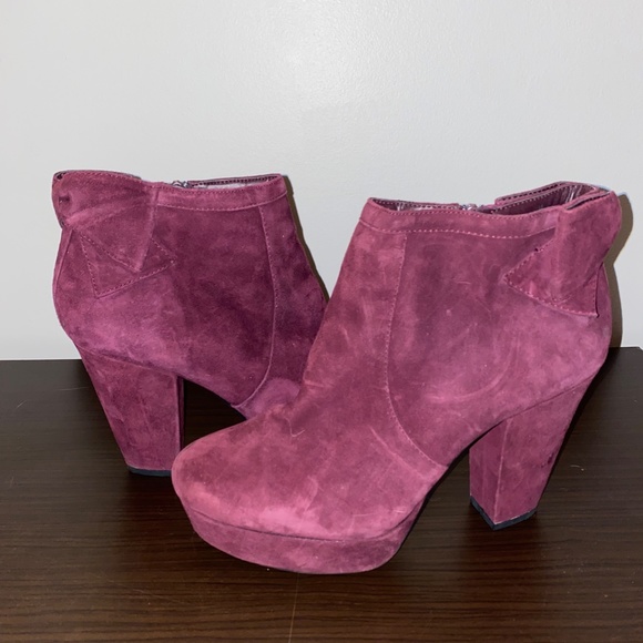 Gianni Bini Wine Suede Heeled Boots - Picture 1 of 3